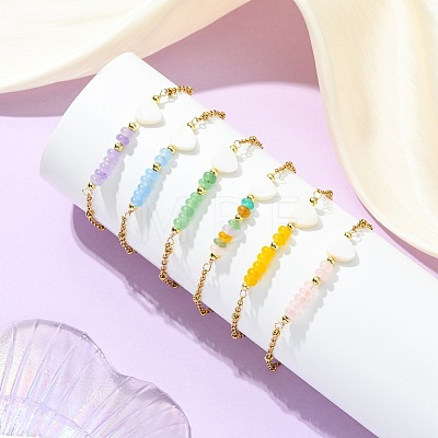 Dyed Natural White Jade & Freshwater Shell Beads Link Bracelets BJEW-JB13683-1