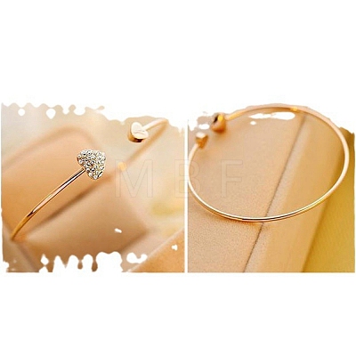 Double Heart Alloy Rhinestone Cuff Bangles for Women WGD430F-01-1