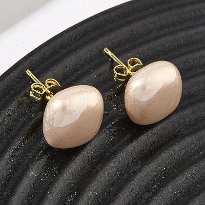 Brass & ABS Plastic Imitation Pearl Stud Earrings for Women PL-CBA760A-03A-G01-1