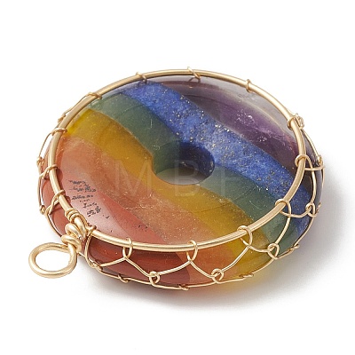 Chakra Gemstone Donut Copper Wire Wrapped Pendants PALLOY-TA00054-1