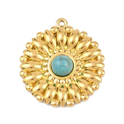 Bohemian Style 304 Stainless Steel with Synthetic Turquoise Pendants STAS-G381-02G-05-1