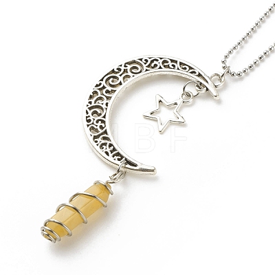 Natural Gemstone Bullet with Alloy Moon Pendant Necklace for Women NJEW-JN03912-1
