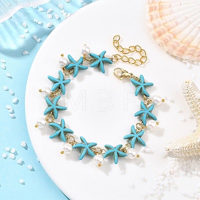 Round Shell Pearl Beads Charm Bracelets BJEW-JB14133-01-1