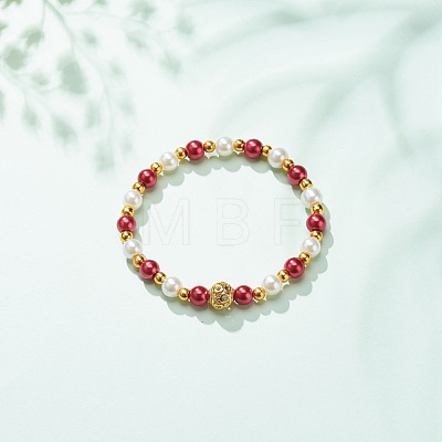 Alloy Gender Symbol & Glass Round Beaded Stretch Bracelet for Women BJEW-JB08511-02-1