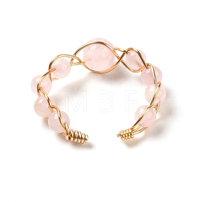Adjustable Natural Rose Quartz with Brass Rings G-B075-01G-07-1