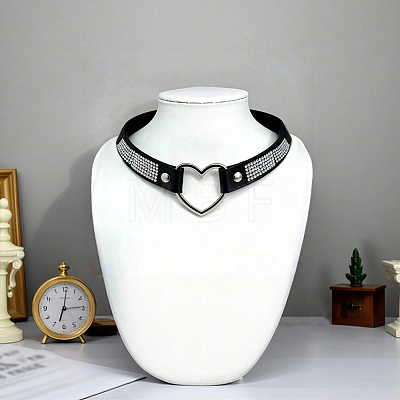 Punk-style Black Imitation Leather Crystal Rhinestone Chocker Necklaces NJEW-CL0001-30-1