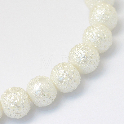 Baking Painted Textured Glass Pearl Bead Strands X-HY-Q002-6mm-01-1