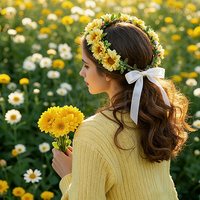 Polyester & Plastic & Iron Artificial Flower AJEW-BM0001-28-1