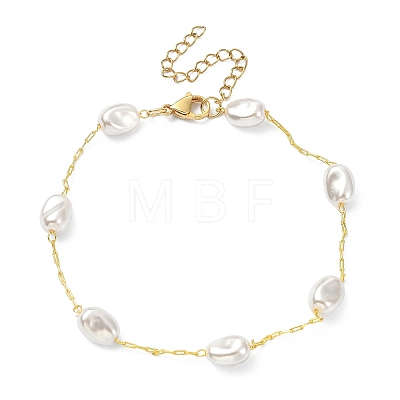 CCB Plastic Pearl Beaded Anklet with Paperclip Chains AJEW-AN00543-1