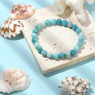 Natural Hemimorphite Round Beaded Stretch Bracelets BJEW-TA00280-1