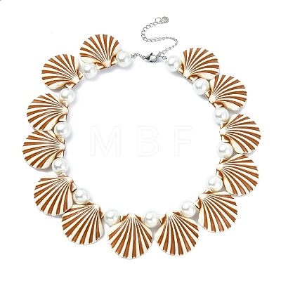 Ocean Baking Paint Pearlized Glass Pearl Round and Spray Painted Opaque Acrylic Shell Shaped Beaded Necklaces for Women NJEW-JN06272-1