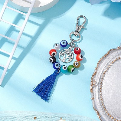 Handmade Lampwork Evil Eye & Polyester Tassel Pendant Decorations HJEW-JM02821-03-1