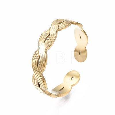 304 Stainless Steel Twist Wrap Open Cuff Ring for Women RJEW-T023-07G-1