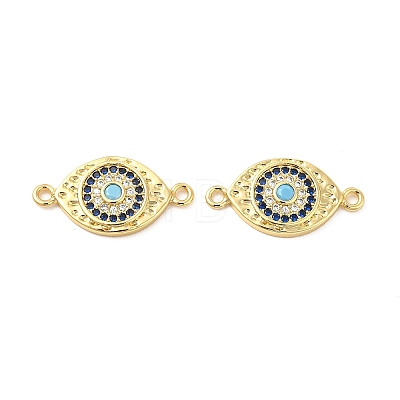 Rack Plating Brass Micro Pave Blue & Clear Cubic Zirconia Connector Charms KK-D087-02G-1