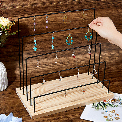 5-Tier Black Iron Earring Card Display Stands EDIS-WH0041-03-1