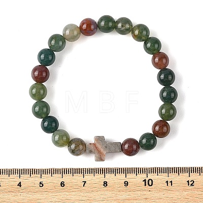 8.5MM Natural Indian Agate Round Beaded Stretch Bracelets BJEW-JB14342-01-1