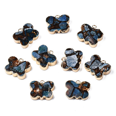 Butterfly Assembled Natural Bronzite and Natural & Synthetic Gemstone Pendants G-N330-55-1