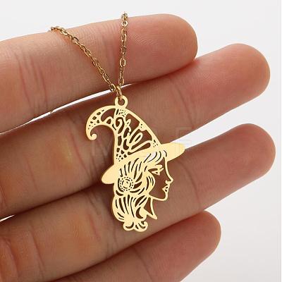 Halloween 201 Stainless Steel Witch Outline Pendant Necklaces for Women WG0654A-01-1