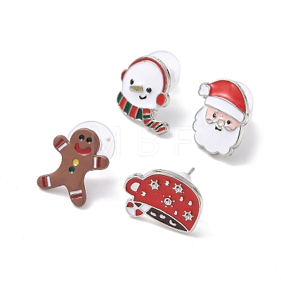 4Pcs Christmas Theme Alloy Enamel Stud Earrings EJEW-B068-02KCGG-02-1