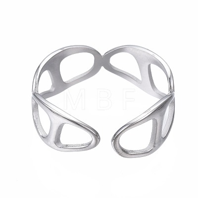 304 Stainless Steel Oval Wrap Open Cuff Ring RJEW-T023-62P-1