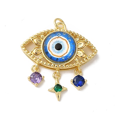 Evil Eye Rack Plating Brass Cubic Zirconia Pendants KK-G504-20G-02-1