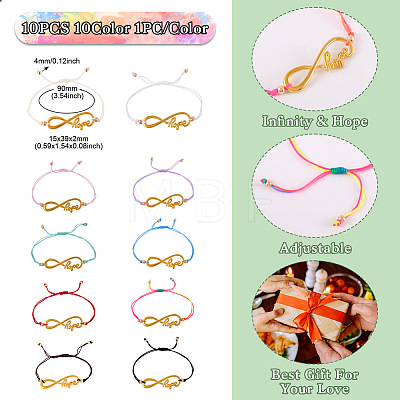 10Pcs 10 Color Alloy Infinity with Hope Link Bracelets Set for Men Women BJEW-TAC0008-01-1