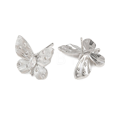 Butterfly Brass Micro Pave Clear Cubic Zirconia Stud Earring Findings KK-F921-02P-1