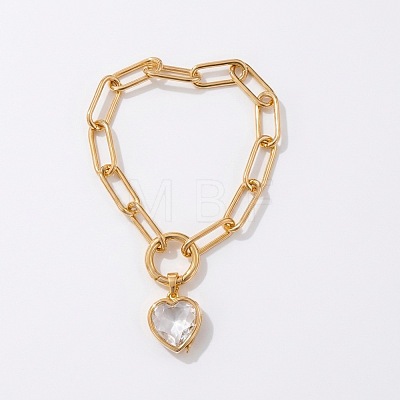 Brass Glass Locket Charm Paperclip Chain Bracelets WGA7A33-01-1