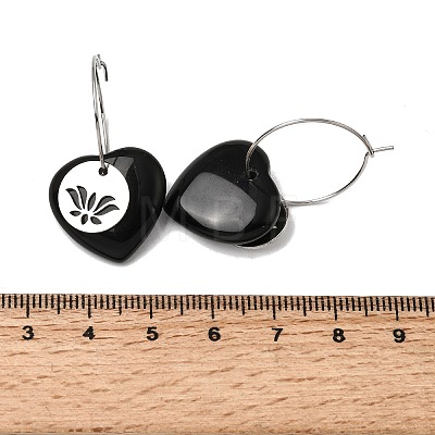 Natural Obsidian & 304 Stainless Steel Hoop Earrings for Women EJEW-G475-02P-05-1