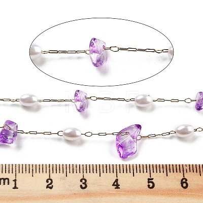 Handmade Dyed Natural Quartz Crystal and ABS Imitation Pearl Beaded Chains CHS-P019-07G-A-1