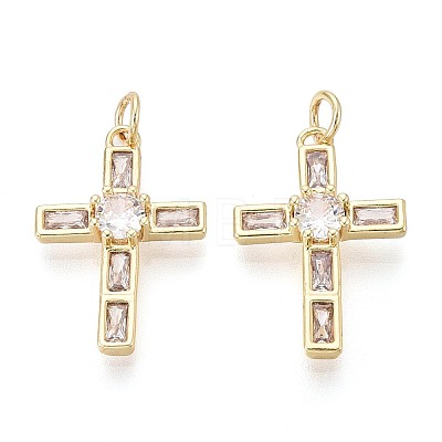 Religion Brass Micro Pave Clear Cubic Zirconia Pendants KK-T080-40G-1