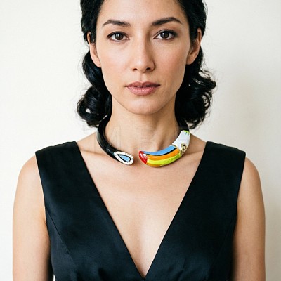 Alloy Enamel Bird Hinged Open Cuff Choker Necklaces WG849AB-01-1