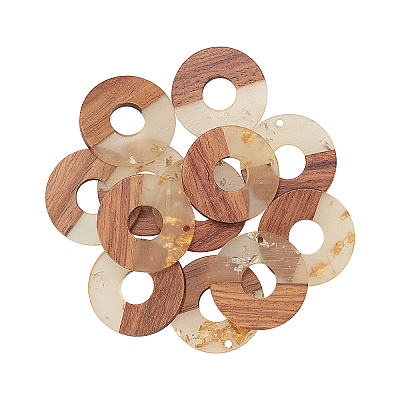 Transparent Resin & Walnut Wood Pendants RESI-CJ0001-50-1