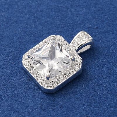925 Sterling Silver Pave Clear Cubic Zirconia Square Charms STER-D304-05S-1