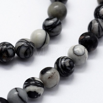 Natural Black Silk Stone/Netstone Beads Strands G-I199-11-4mm-1