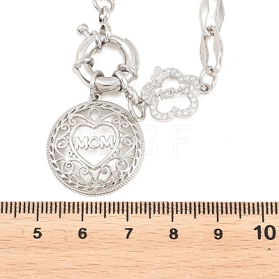 Mother's Day Brass Micro Pave Clear Cubic Zirconia Hollow Flat Round with Heart Mama Pendant Necklaces for Women NJEW-A071-05P-1