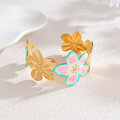 304 Stainless Steel Enamel Cuff Bangles for Women WGC593D-01-1
