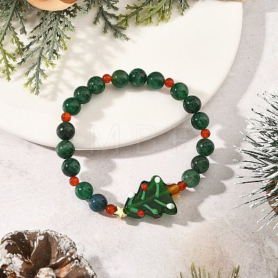 Handmade Lampwork Christmas Tree Bracelets BJEW-TA00758-1