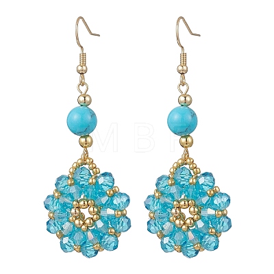 Flower Glass Seed Beads &  Synthetic Turquoise Dangle Earrings EJEW-MZ00697-01-1