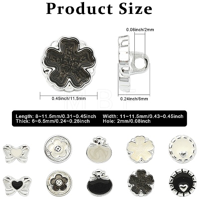 40Pcs 10 Styles 1-Hole Alloy Shank Buttons BUTT-CJ0001-07-1