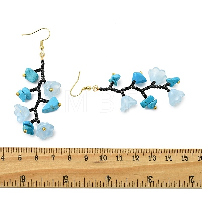 Glass Seed with Natural South Red Agate & Synthetic Turquoise & Natural Rose Quartz Dangle Cluster Earrings EJEW-MZ00726-1