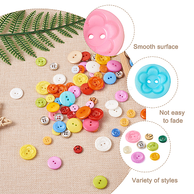 Fashewelry 350Pcs 7 Style Plastic Buttons BUTT-FW0001-01-1
