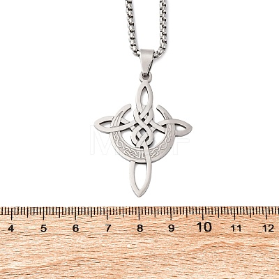 304 Stainless Steel Viking Knot Cross with Moon Pendant Necklaces for Men NJEW-S440-09P-1