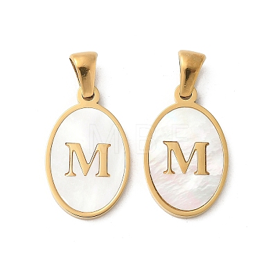Natural Shell Oval with Initial Pendants STAS-I351-23G-M-1