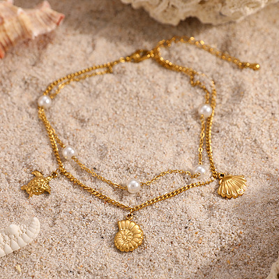 Ocean Shell Shape & Turtle Charm Anklets WG11FAC-01-1