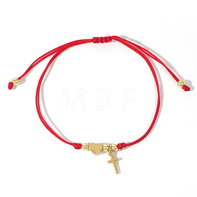 Heart & Cross Brass Charm Couple Bracelets JE3828-1-1