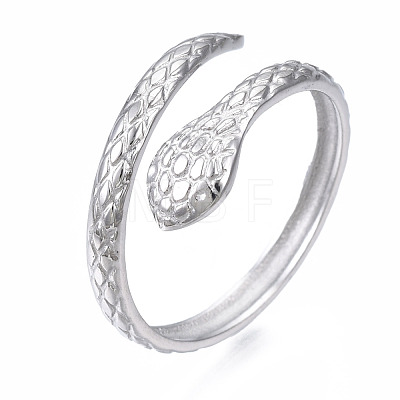 304 Stainless Steel Snake Wrap Open Cuff Ring for Women RJEW-T023-77P-1