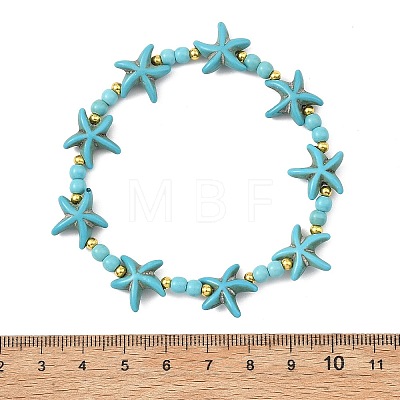 Synthetic Turquoise & Brass Beads Stretch Bracelets for Women Men BJEW-JB13877-01-1