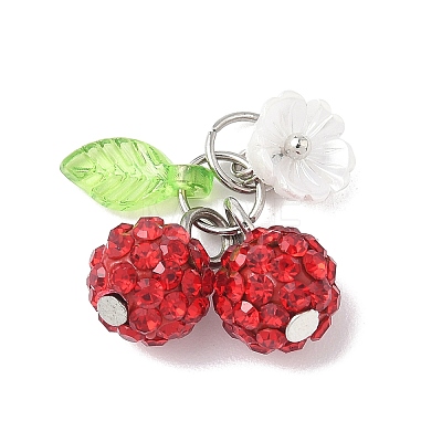 Handmade Polymer Clay Rhinestone Cherry Pendants PALLOY-JF03868-03-1