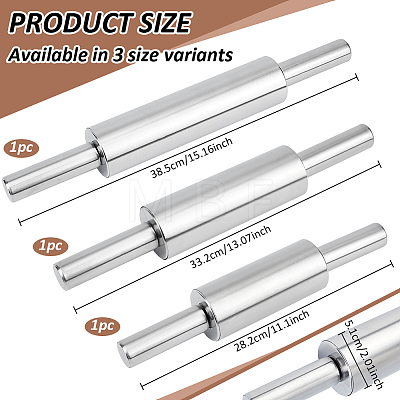 BENECREAT 3Pcs 3 Styles 430 Stainless Steel Clay Rolling Pins AJEW-BC0007-16-1